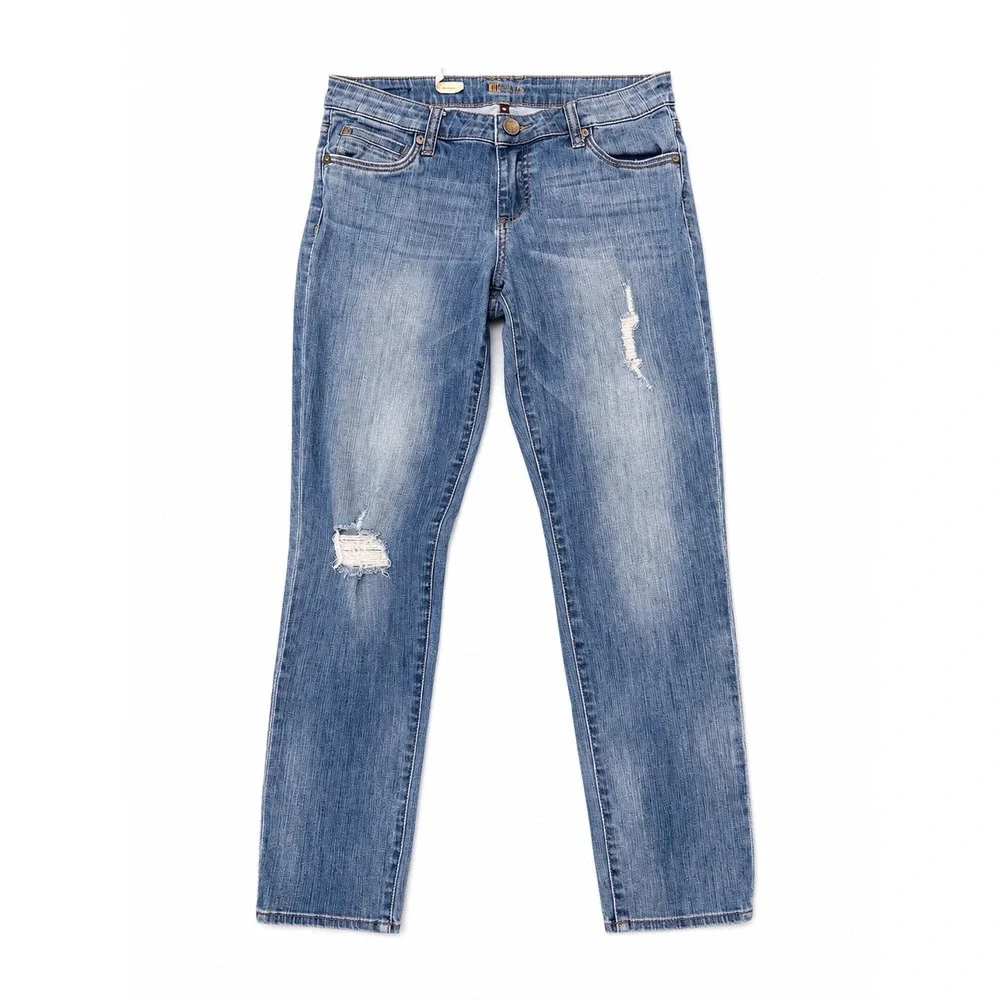 KUT from the Kloth Catherine Boyfriend Jeans Medium Wash Distressed Blue Size 6